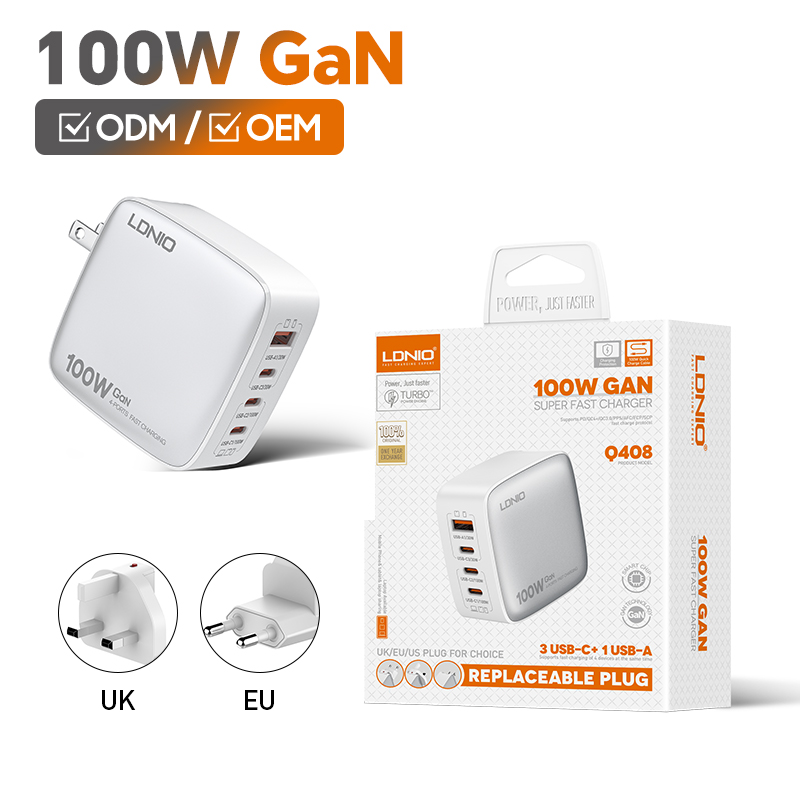 LDNIO Q408 100W GaN Charger PD Fast Charging Power Adapter 