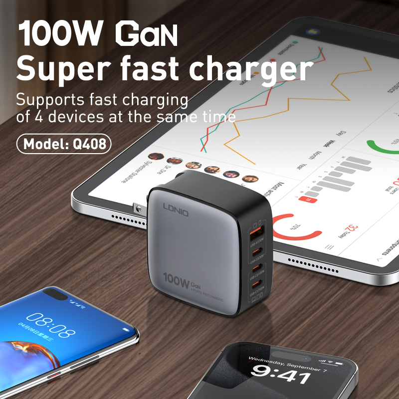 LDNIO Q408 100W GaN Charger PD Fast Charging Power Adapter 