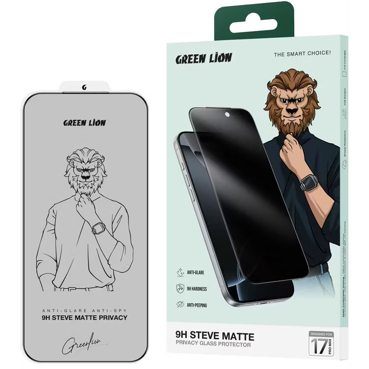 Green Lion 9H Steve Matte Privacy Glass Protector for iPhone 17