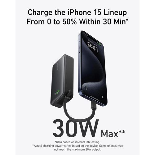 Anker Nano Power Bank 10000mAh PD 30W Max Output Fast Charging Portable Fast Charger Built-in USB-C Cable for iPhone Samsung