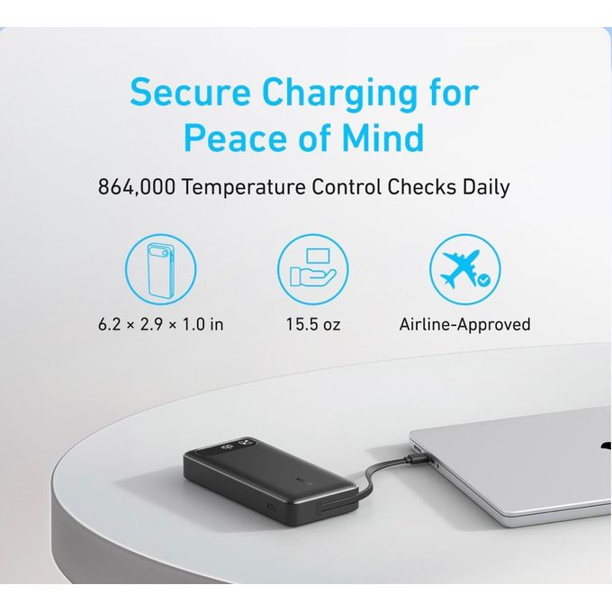 Anker Power Bank, 20,000mAh Portable Charger with Built-In USB-C Cable, 87W Max Fast Charging Battery Pack, For MacBook, iPhone 17/16 Series, Samsung, Switch, and More