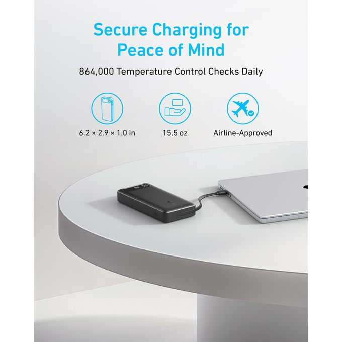 Anker Power Bank, 20,000mAh Portable Charger with Built-In USB-C Cable, 87W Max Fast Charging Battery Pack, For MacBook, iPhone 17/16 Series, Samsung, Switch, and More