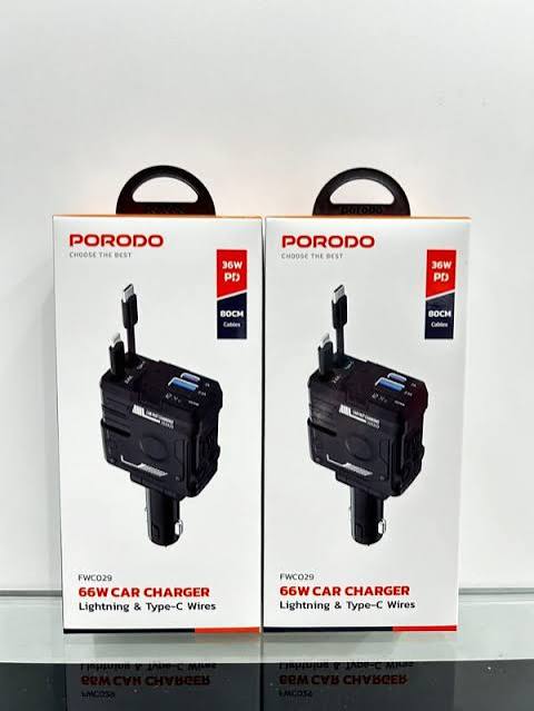 Porodo 66W Car Charger Lightning & Type -C Wire