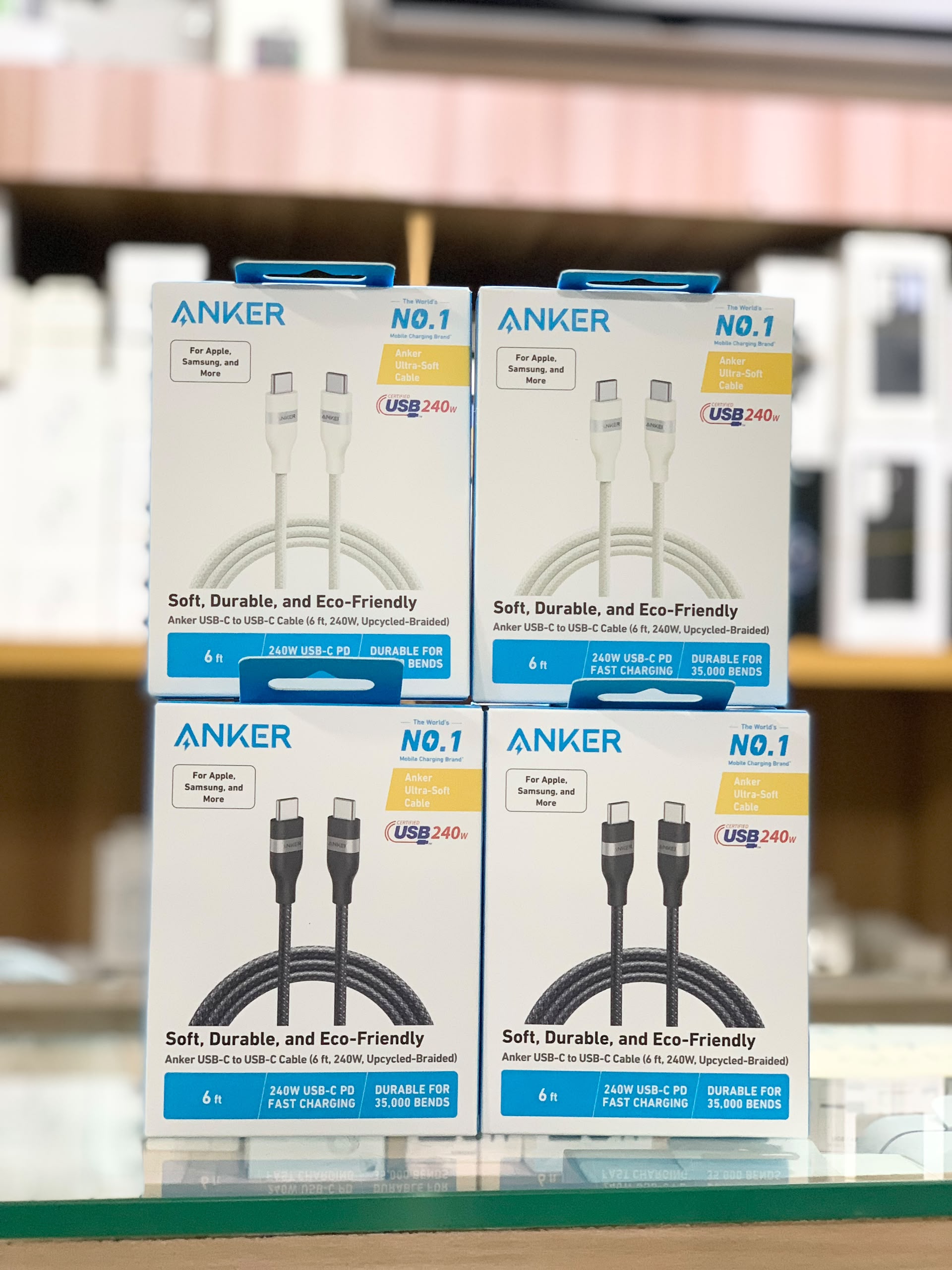 Anker 240W Fast Charging Data Cable Dual Type-C Nylon Woven PD Fast Charging Soft Cable E-Marker Chip Smart C-C Woven High-Quality Cable
