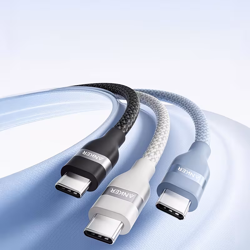 Anker 240W Fast Charging Data Cable Dual Type-C Nylon Woven PD Fast Charging Soft Cable E-Marker Chip Smart C-C Woven High-Quality Cable